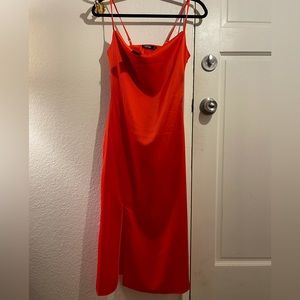 Adorable red cowl neck slip dress with slit. new with tags.